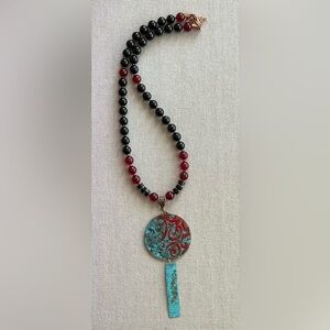26 inch Jade, Copper and Onyx bead necklace NWOT